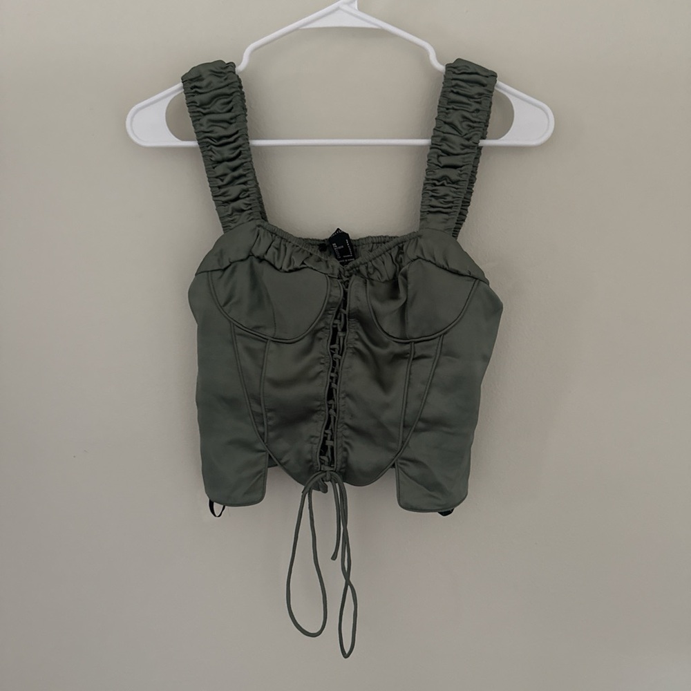 Olive Green Ruched corset Women's Top